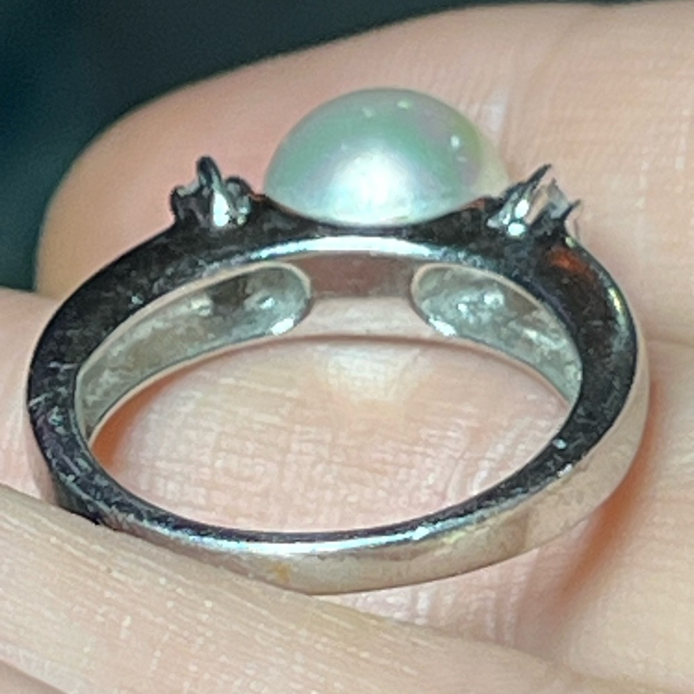 Vintage Sterling Silver Genuine  Pearl CZ Ring size 6.5 - Picture 8 of 10